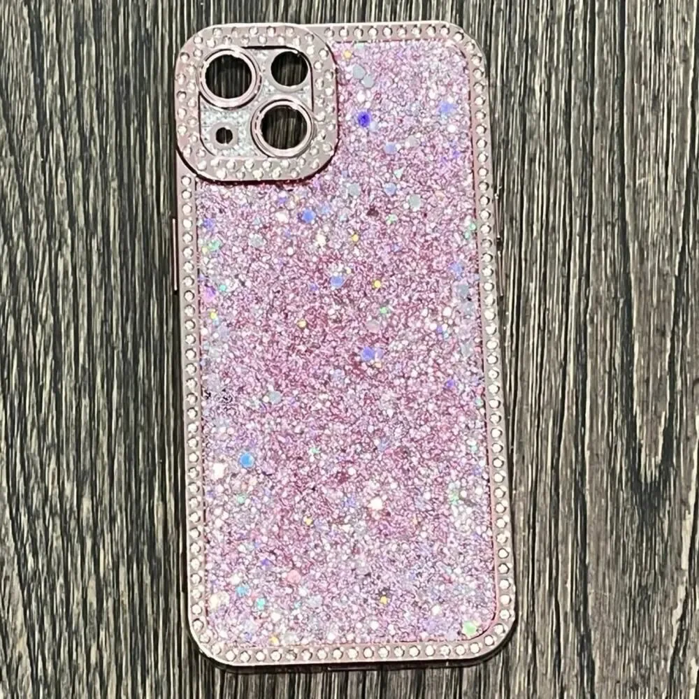 iPhone 13 Phone Case Glitter Bling Sequins Silicone Pink